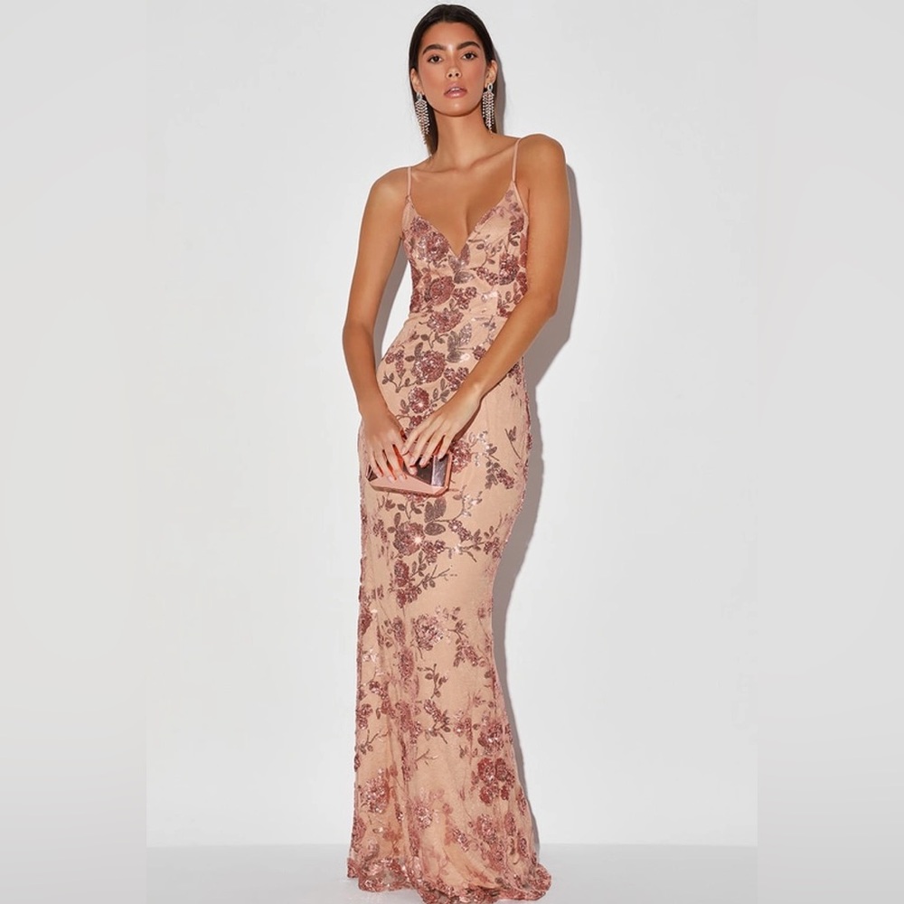 Lulus Shine Language Rose Gold Sequin Mermaid Maxi Dress